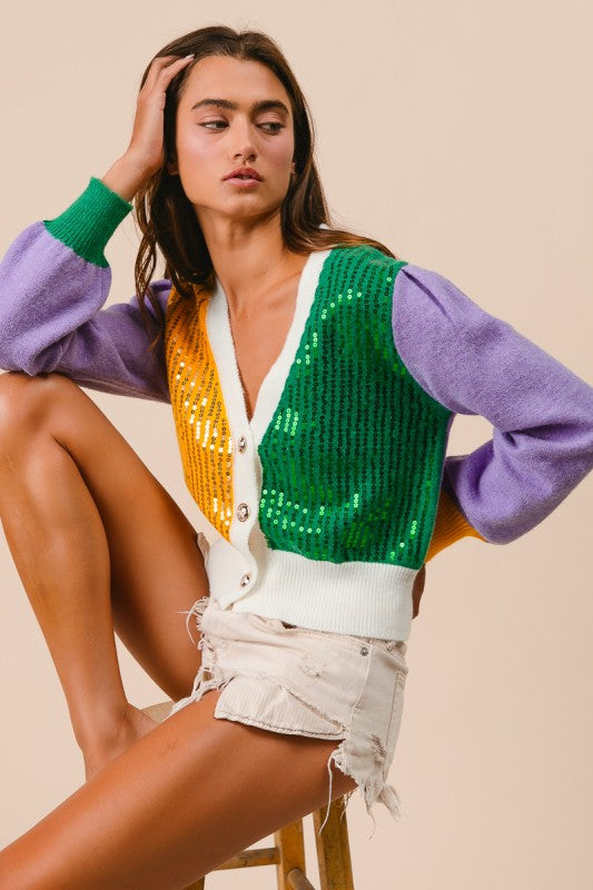 Thoth MG Colorblock Cardigan- Purple