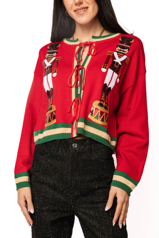 Queen Nutcracker Cardigan- Red & Green