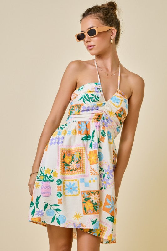 Hara Resort Halter Mini Dress- Multi
