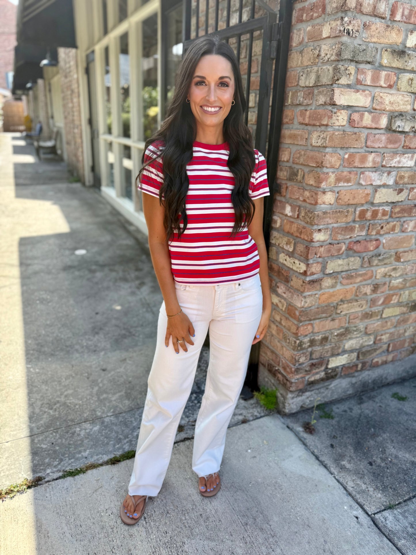 Zuma Stripe Crew Tee- Red