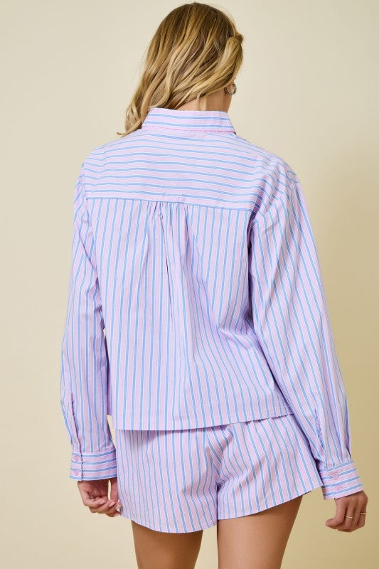 Vonn Button Down Top- Pink/Blue
