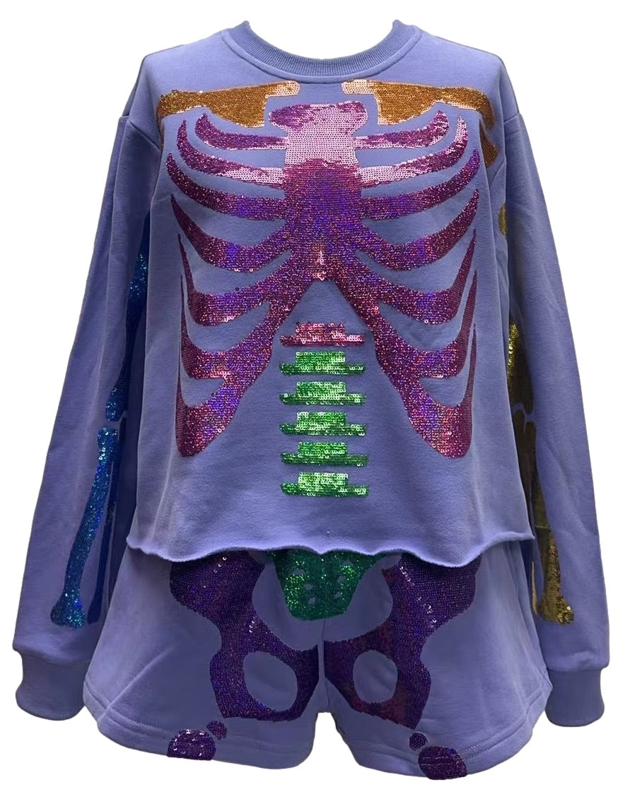 Tonal Skeleton Sweatshirt- Purple