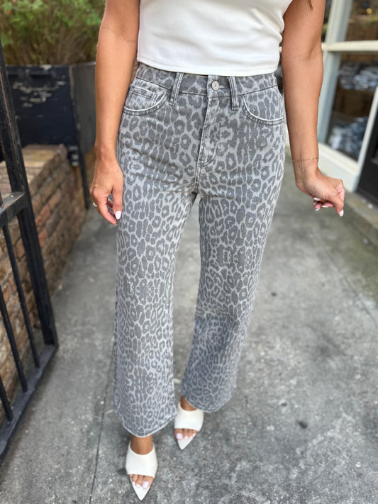 Olivia (Grey Leopard) HR Wide Leg Jeans