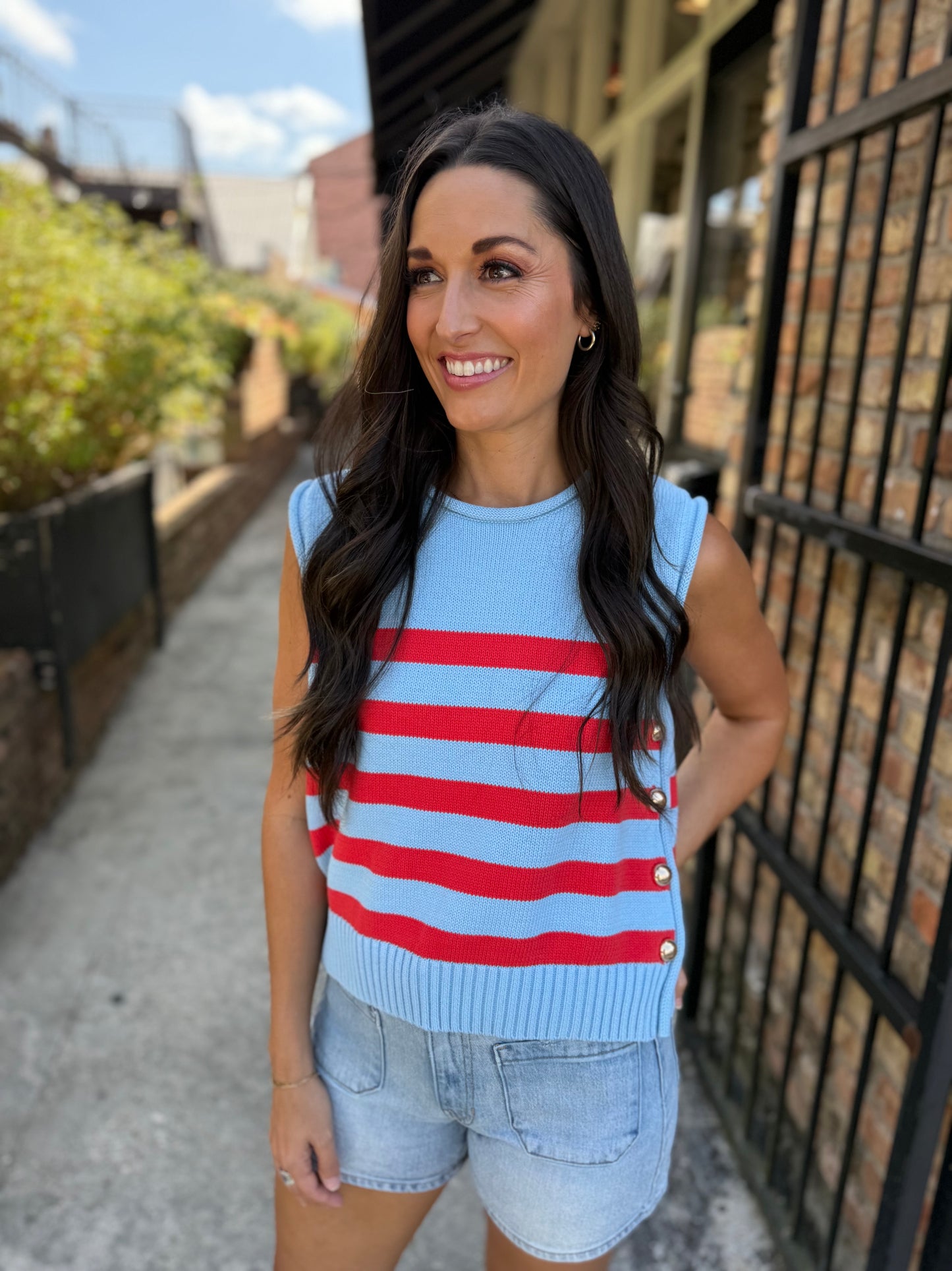 Saylor Sweater Vest Top- Blue