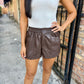 Albe Faux Leather Shorts- Brown