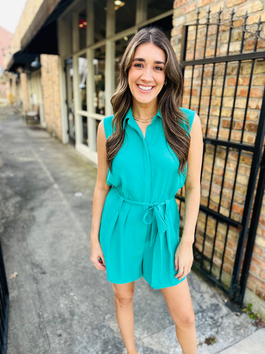 Remi Belted Romper- Green