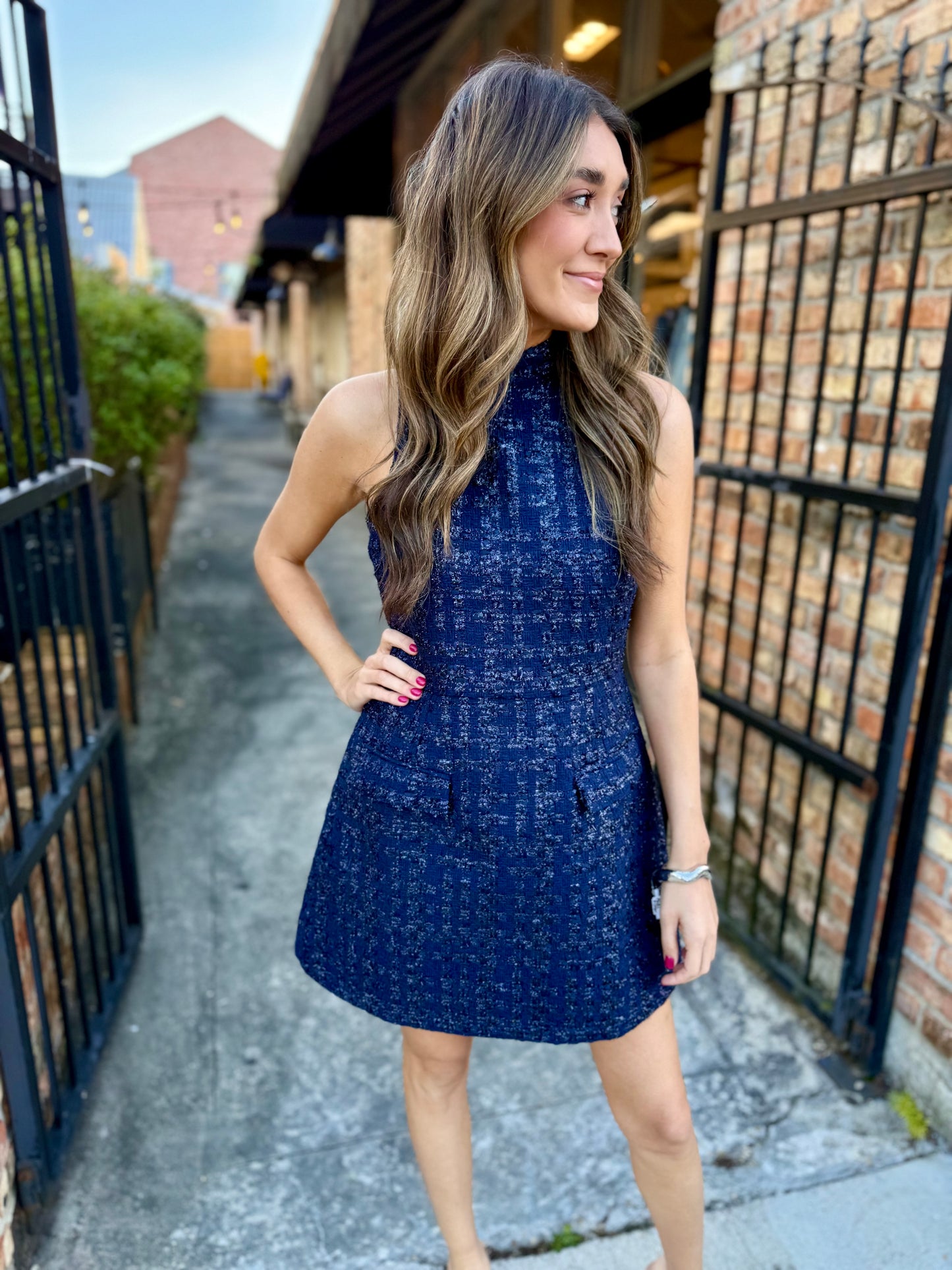 Darcy Mini Dress- Navy Tweed