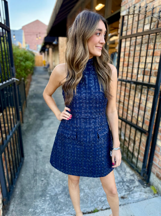 Darcy Mini Dress- Navy Tweed