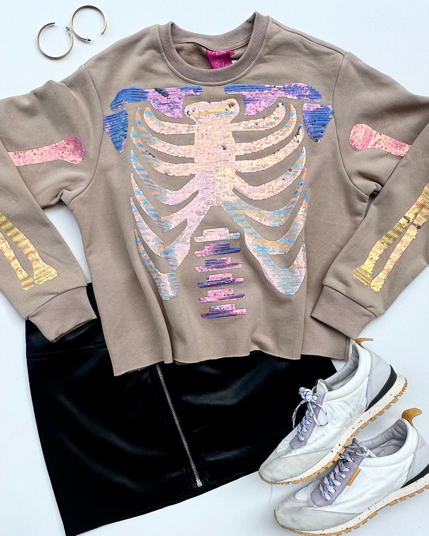 Tonal Skeleton Sweatshirt- Nude