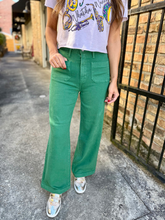 Patch Pocket Wide Leg- Green