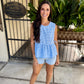 Gingham Peplum Top- Blue