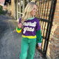 Mardi Gras Fuzzy Colorblock Sweater- Purple