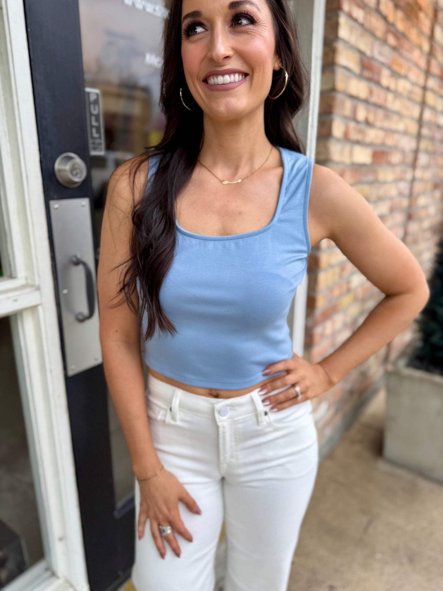 Dearly Square Neck Tank- Blue