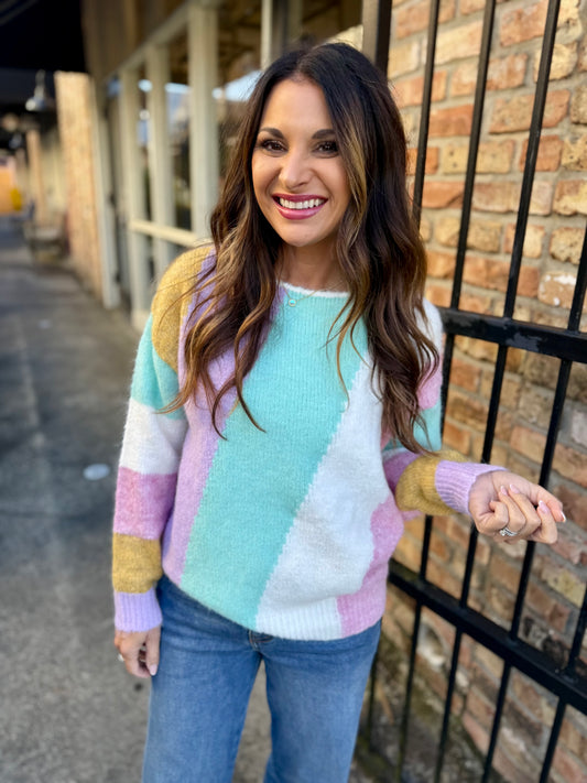 Diagonal Stripe Sweater Boat Neck