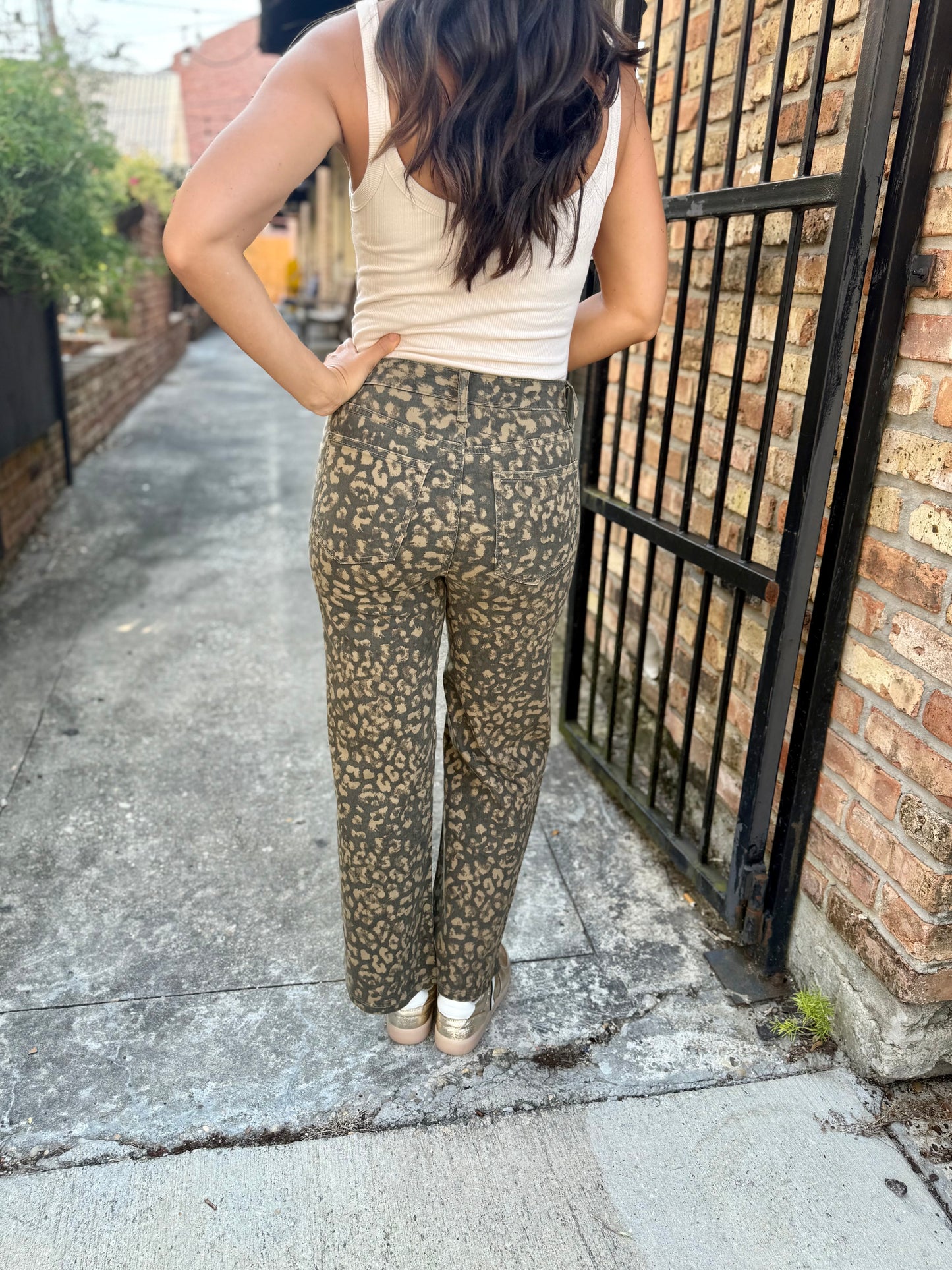 Meg (Wood) HR Wide Leg Denim- Leopard