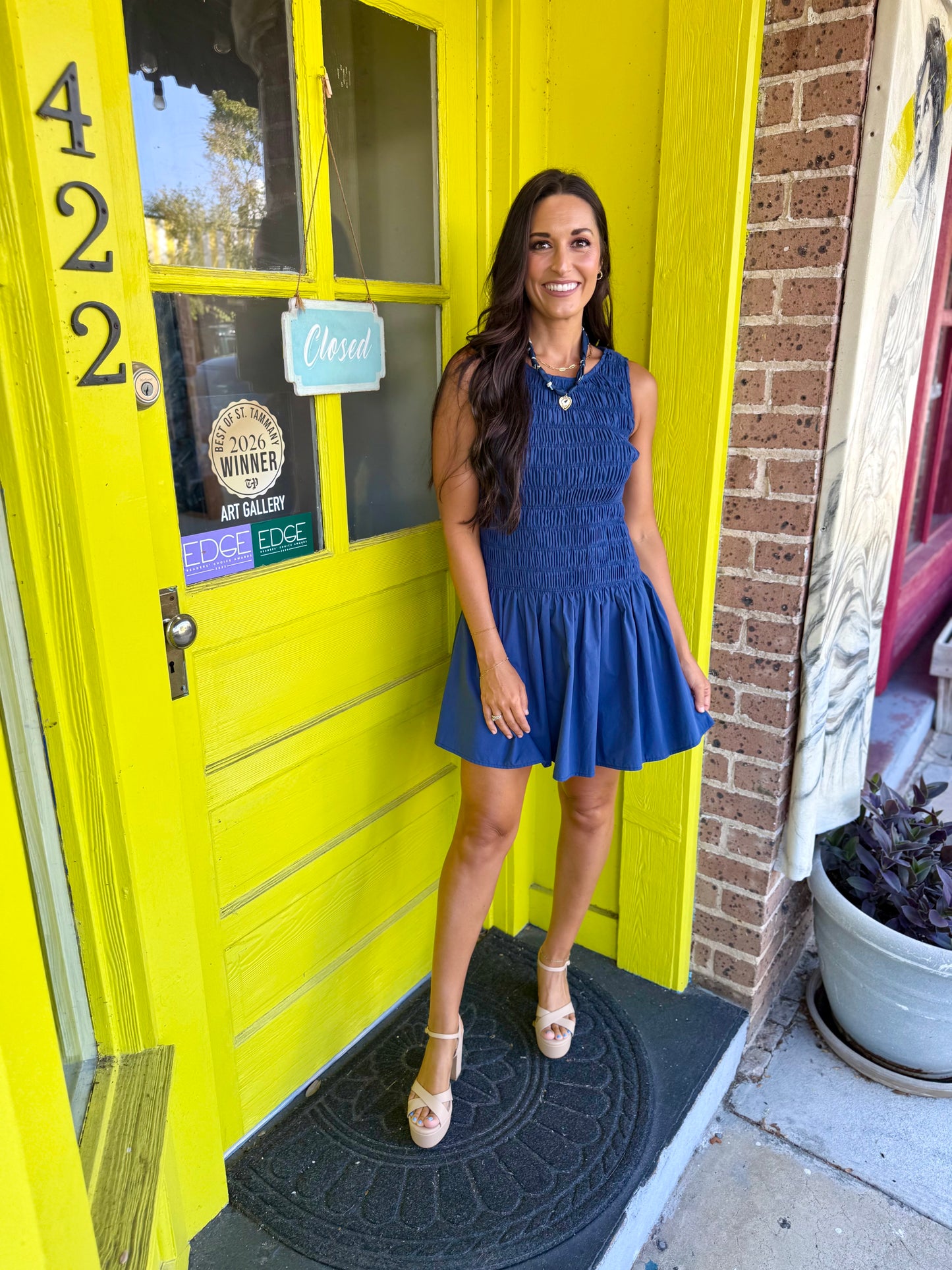 Beck Smocked Mini Dress- Navy