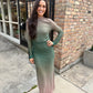 Embellished Mesh Maxi Skirt- Green