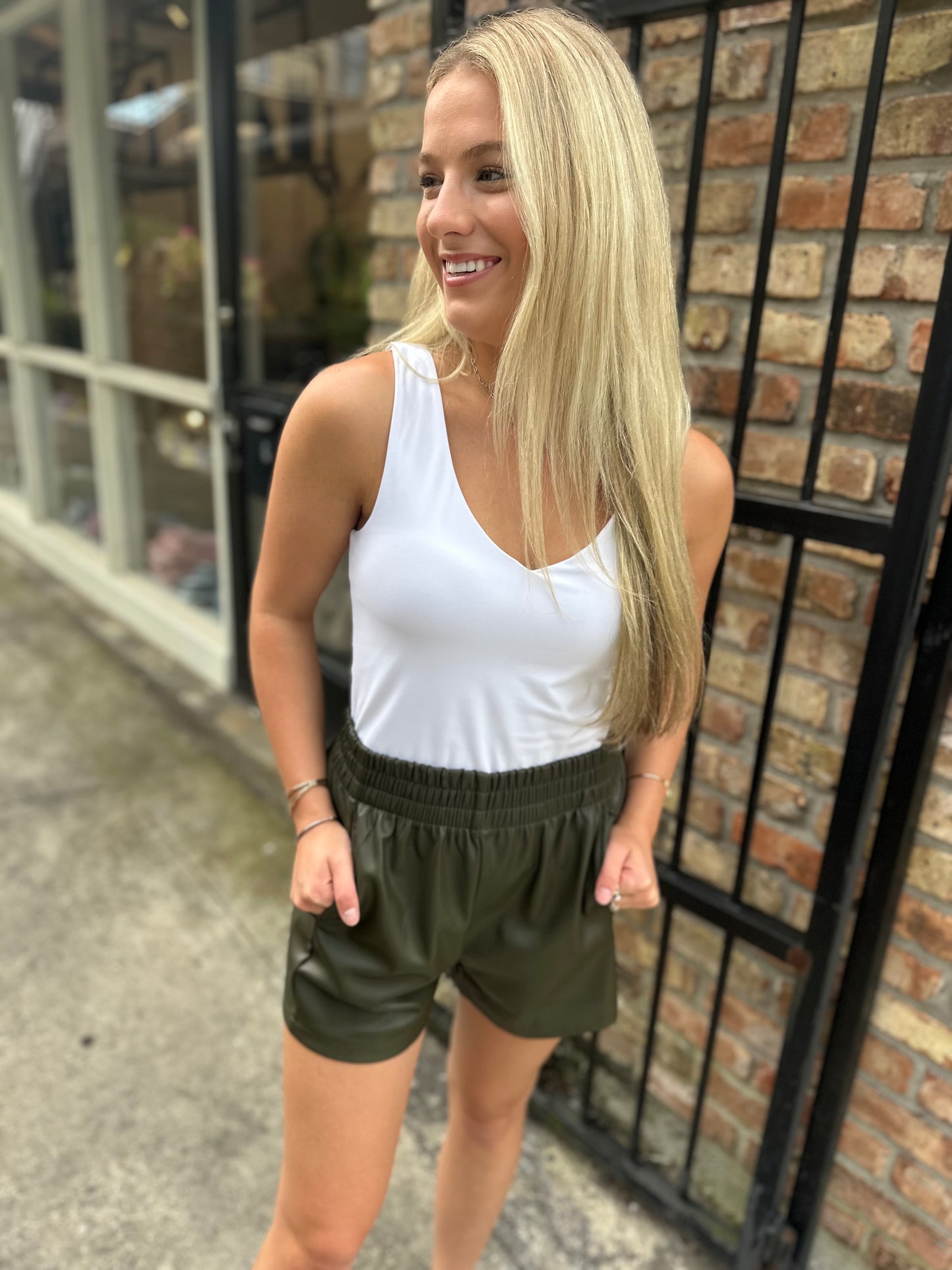 Skye Leather Shorts- Olive