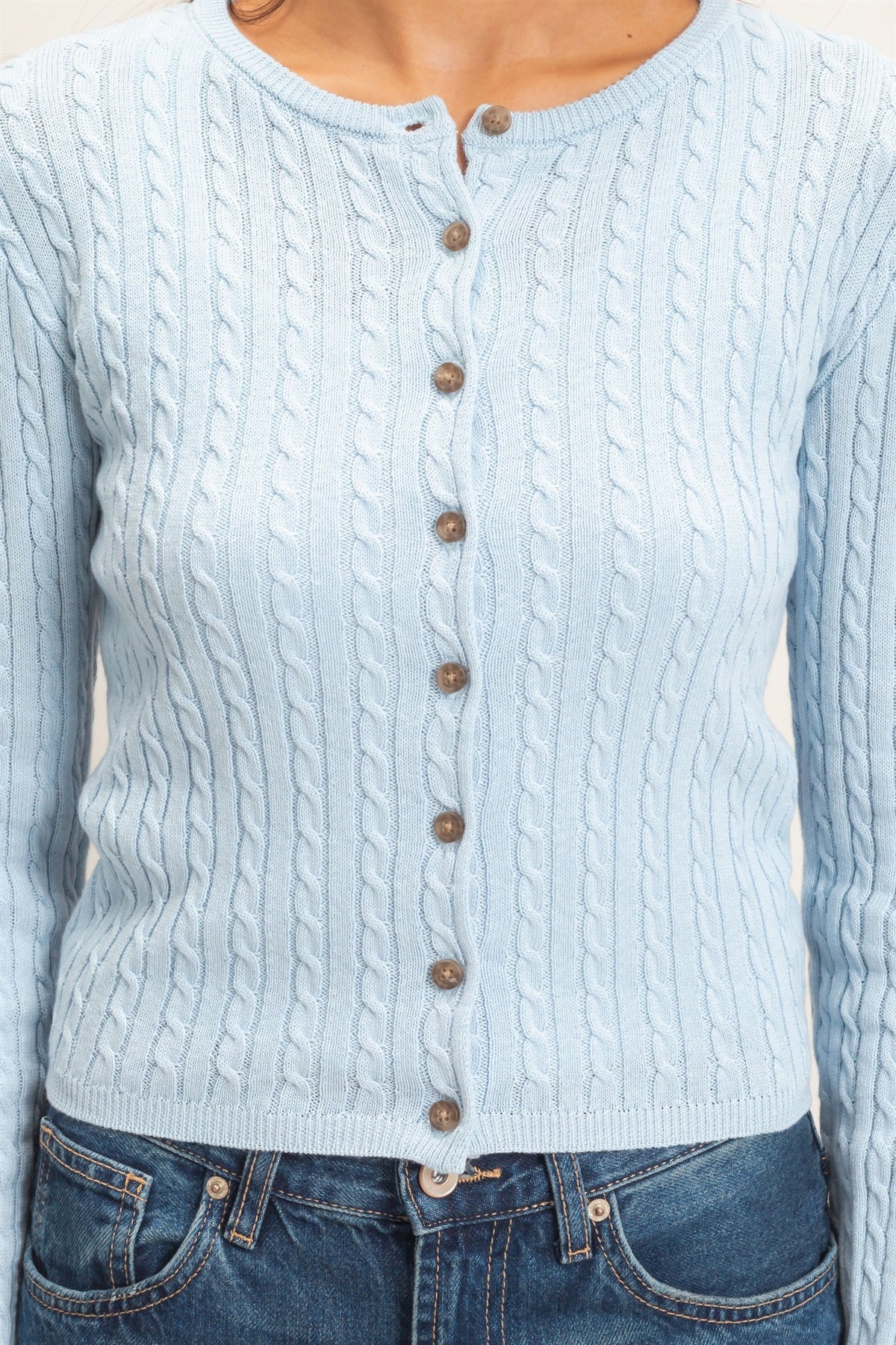 Cedar Cable Knit Cardigan- Ice Blue