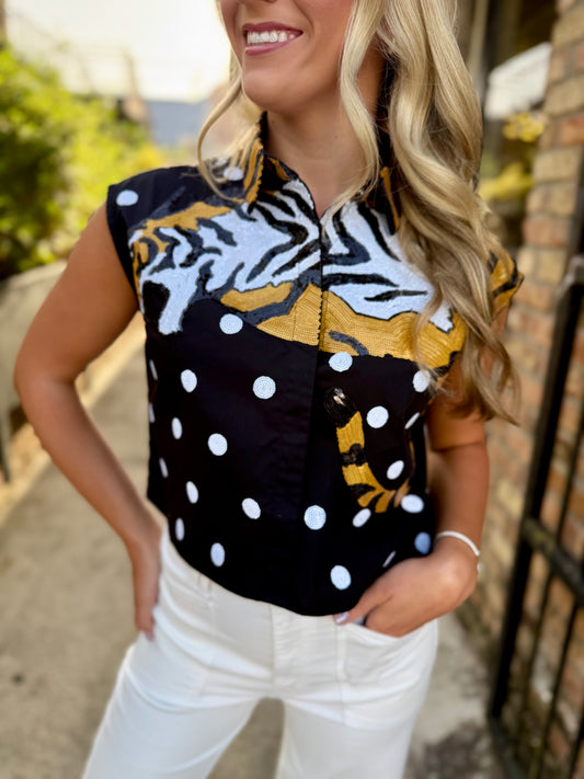 Queen Polka Dot Tiger Tank- Black & White