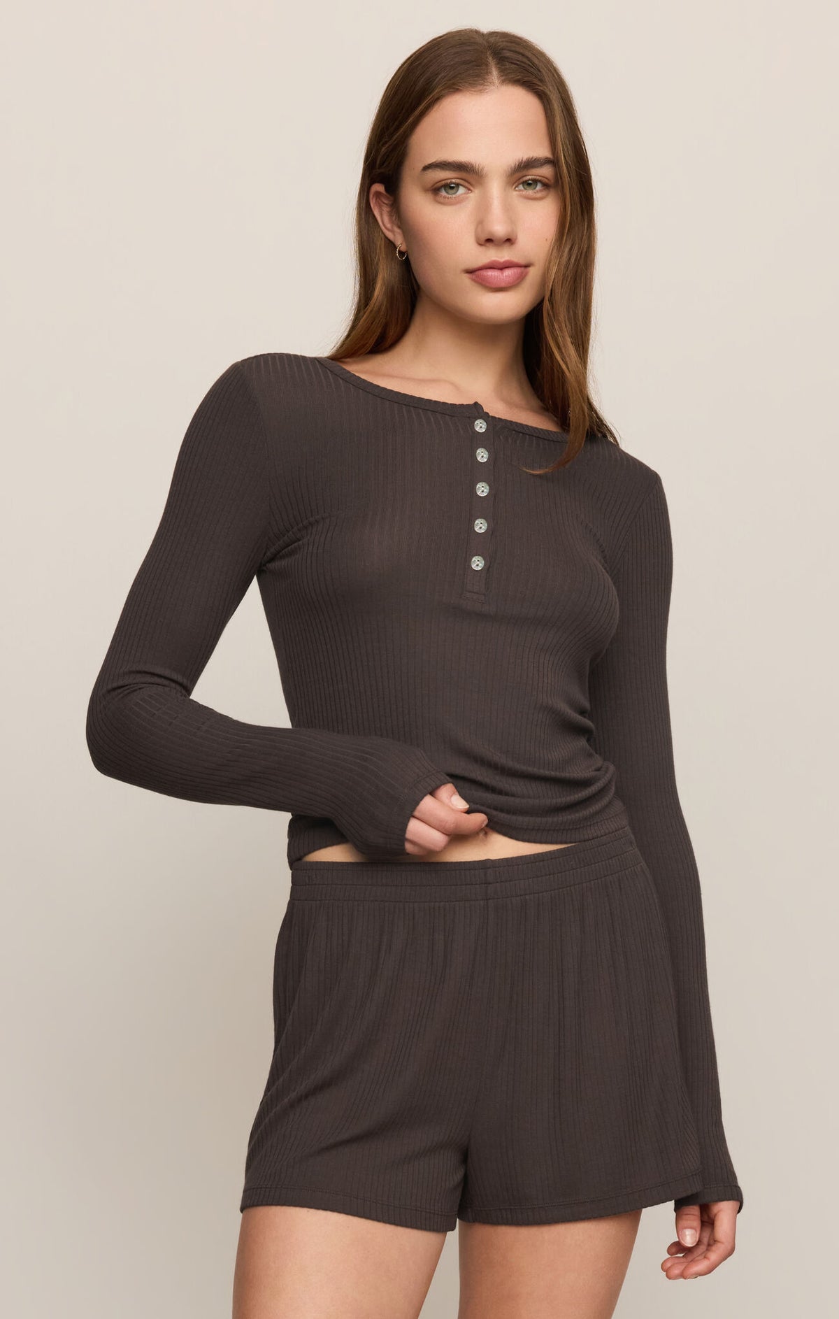 Z Supply Just Right LS Top- Cocoa Bean