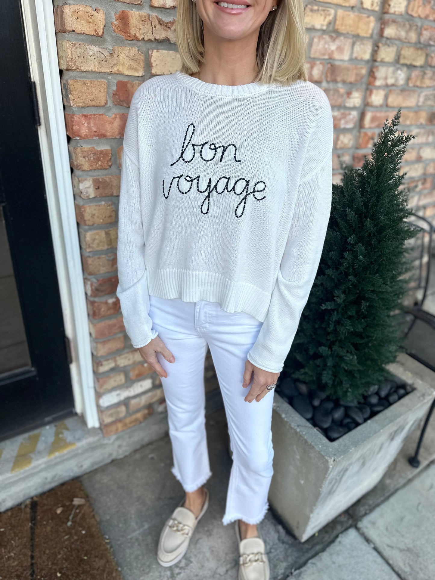 Z Supply Sienna Bon Voyage Sweater- White