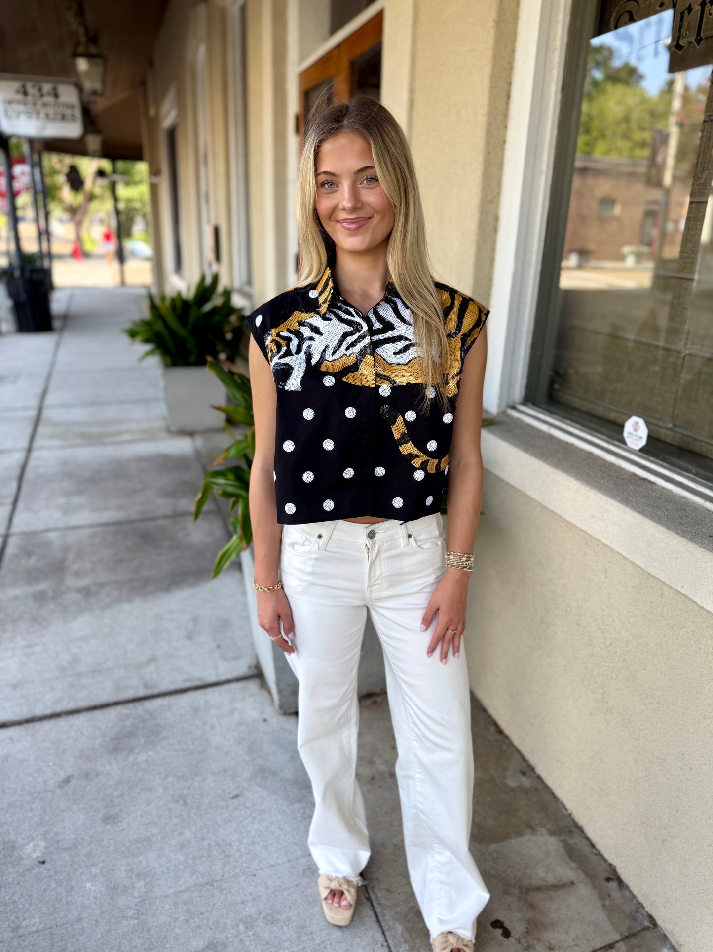 Queen Polka Dot Tiger Tank- Black & White