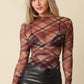 Clara Plaid Mesh Mock Neck Top