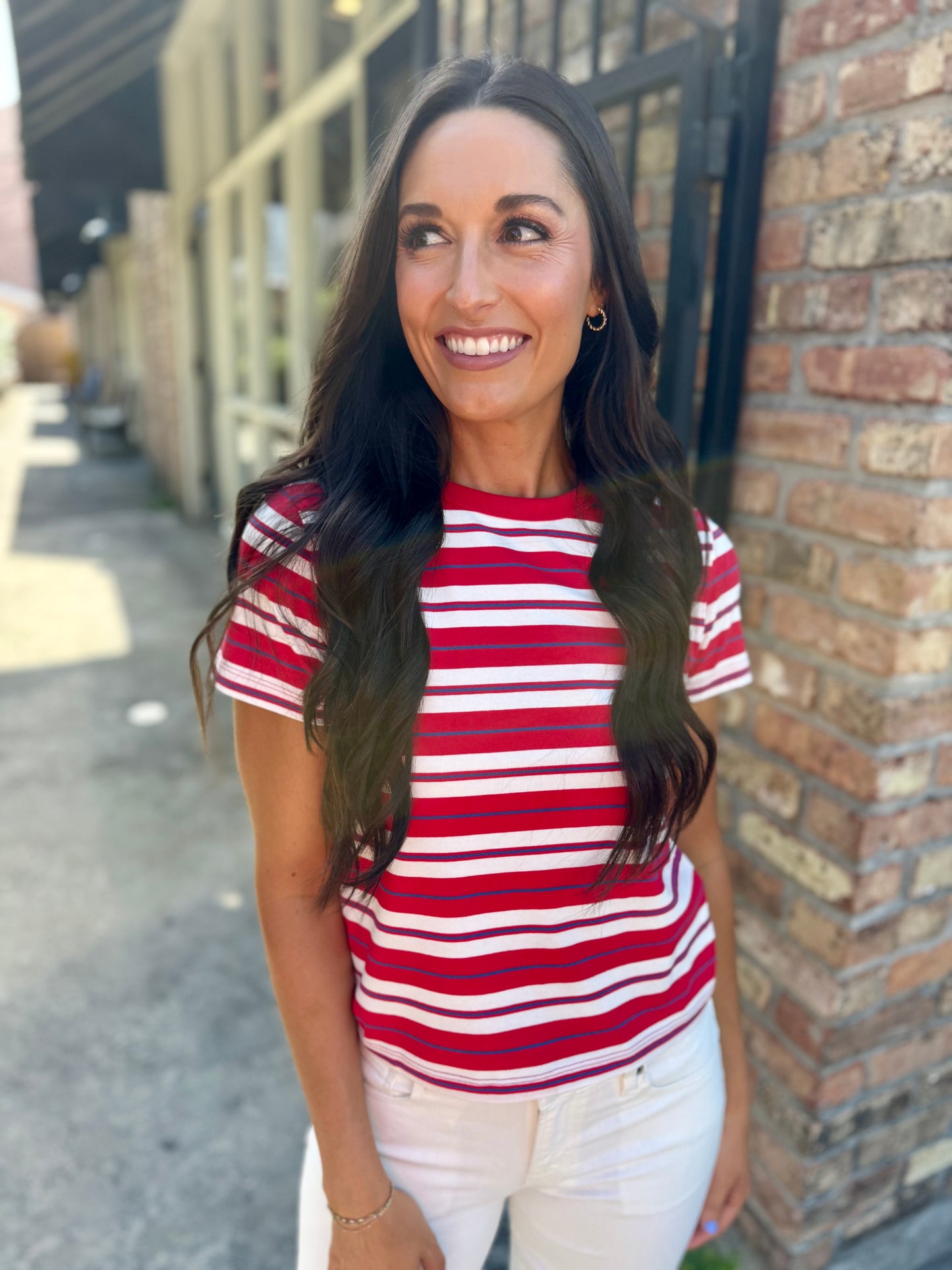 Zuma Stripe Crew Tee- Red