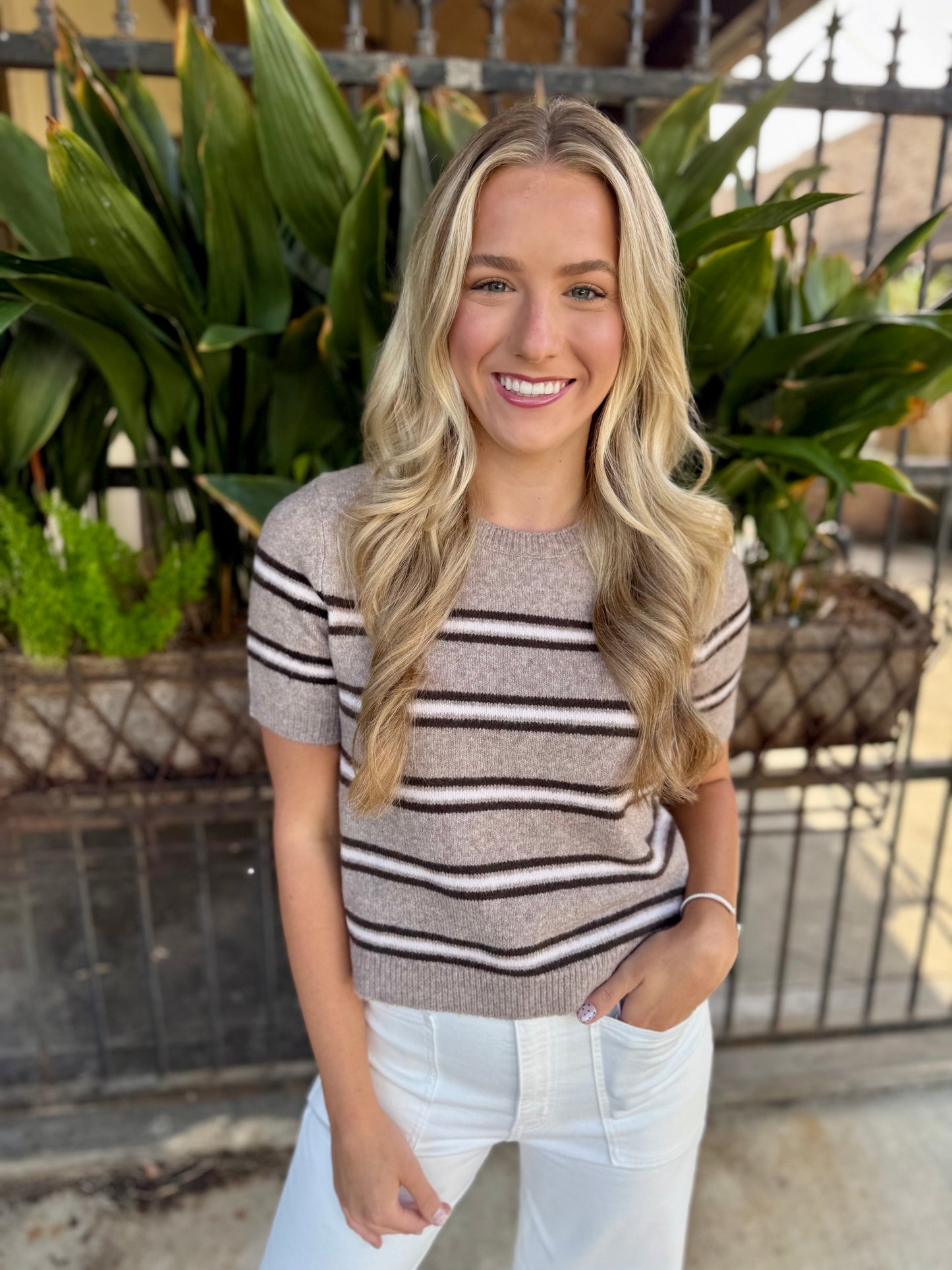 Z Supply Gatewood Stripe Sweater Top- Heather Ash