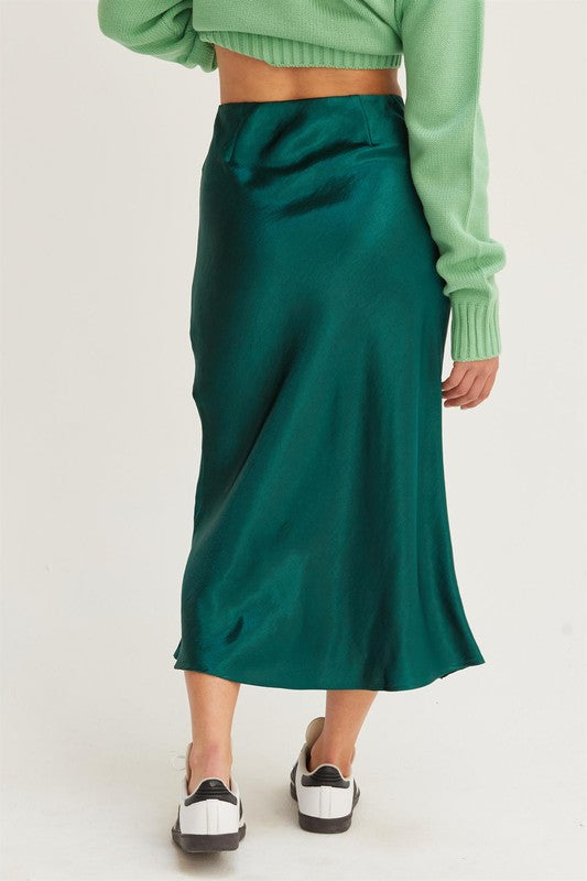 Cara Satin Maxi Skirt- Dark Green