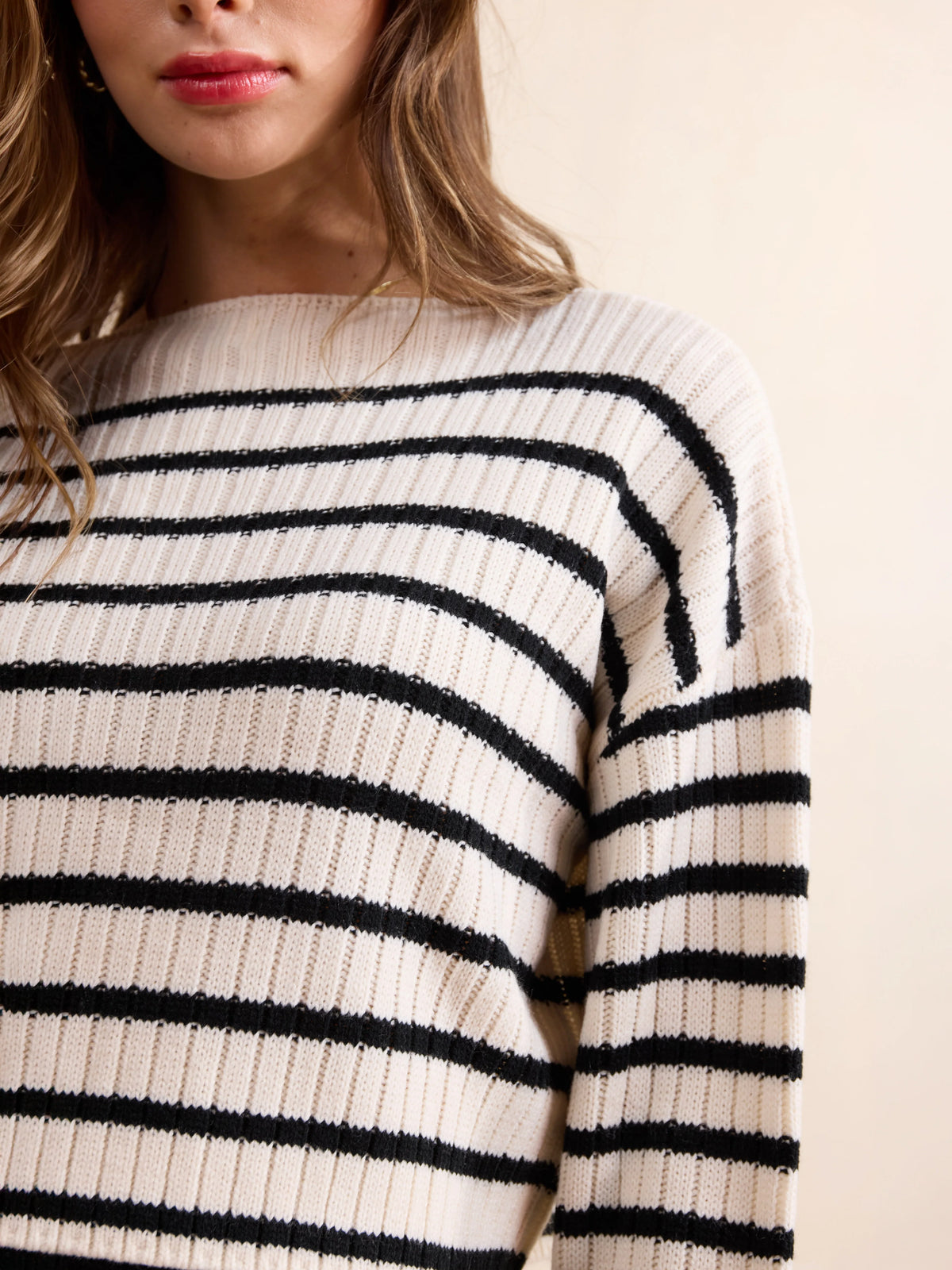 Rosalind Striped Crop Sweater- Cream/Black