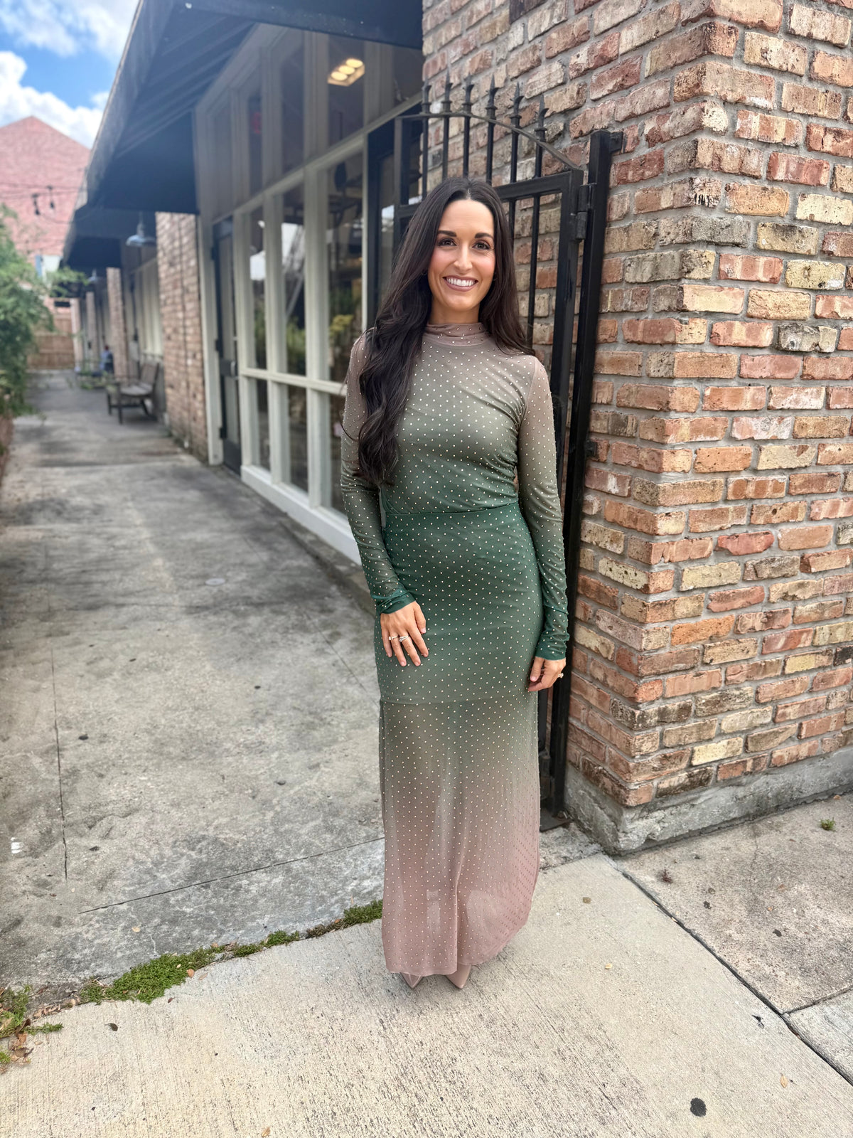 Embellished Mesh Maxi Skirt- Green