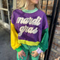 Mardi Gras Fuzzy Colorblock Sweater- Purple