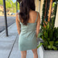 Alexa Contrast Stretch Denim Mini Dress- Mint