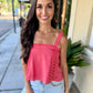 Doha Eyelet Flowy Tank- Bright Pink