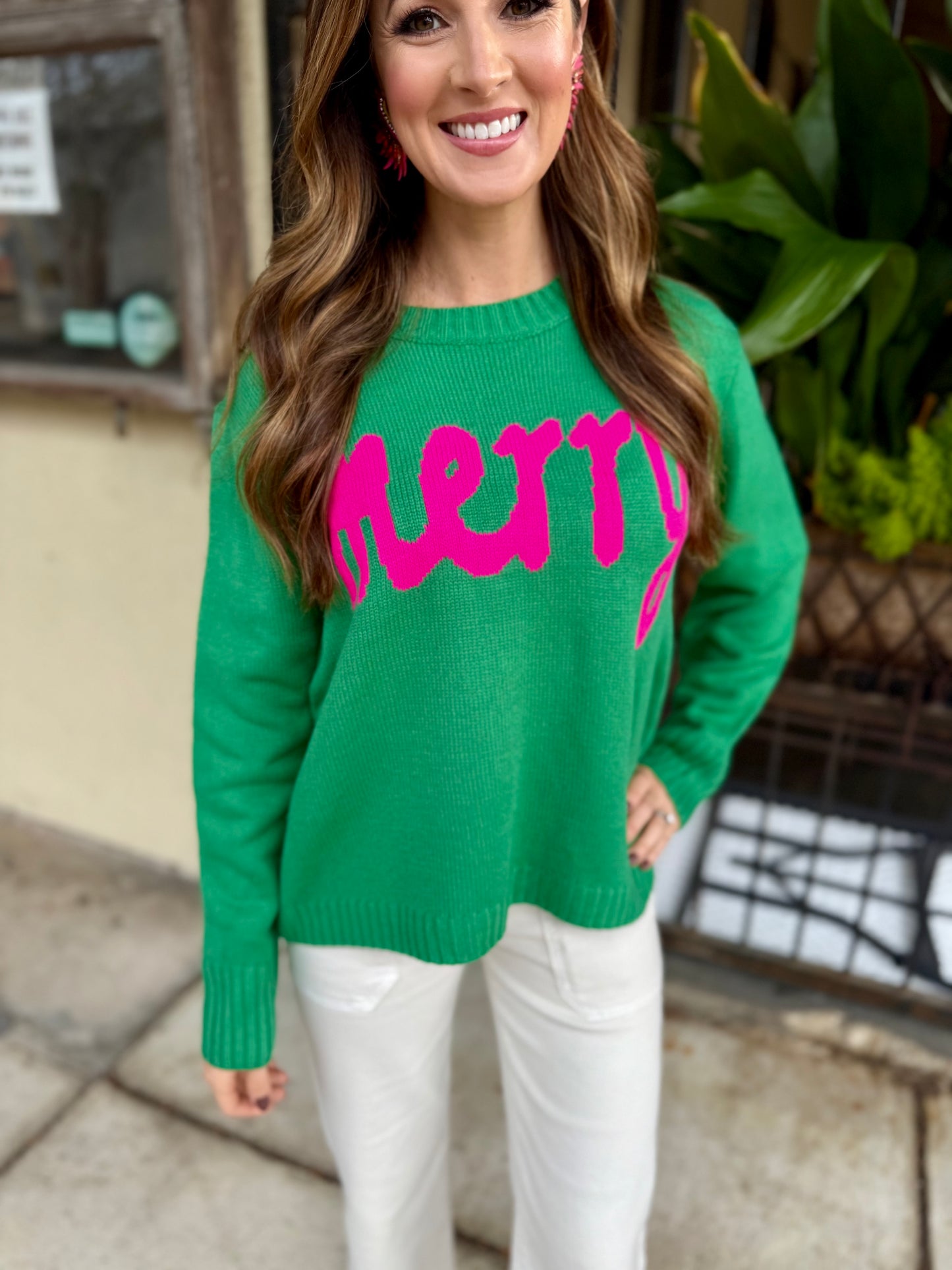 Merry Crown Sweater- Mint Green/Pink
