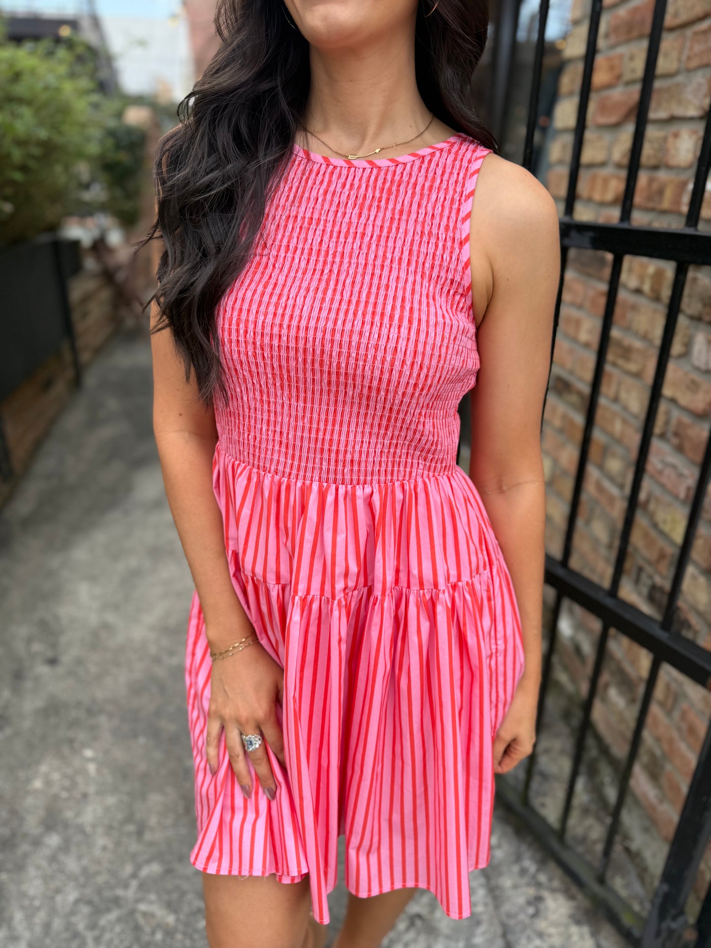 Stage Stripe Mini Dress- Orange