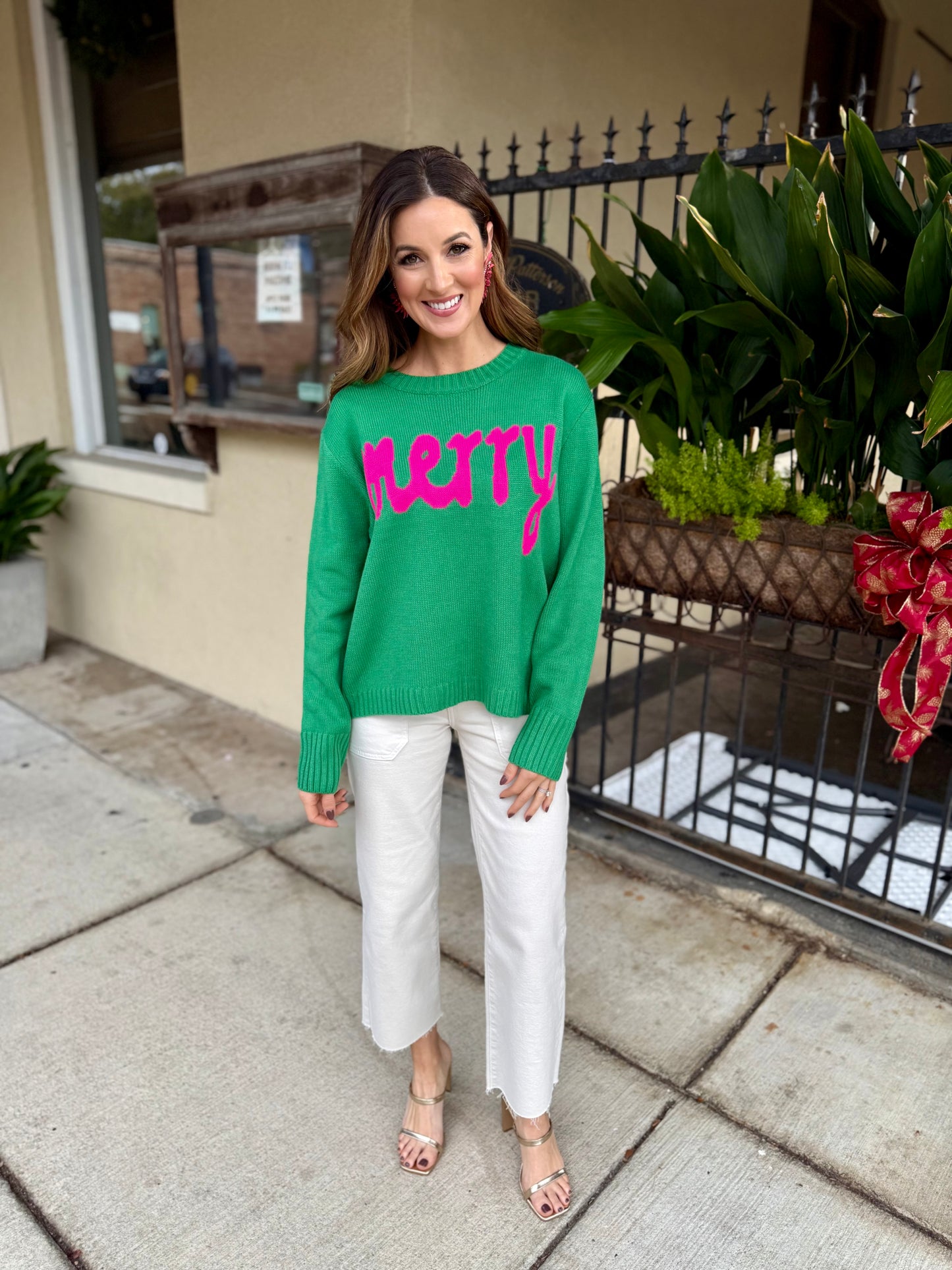 Merry Crown Sweater- Mint Green/Pink