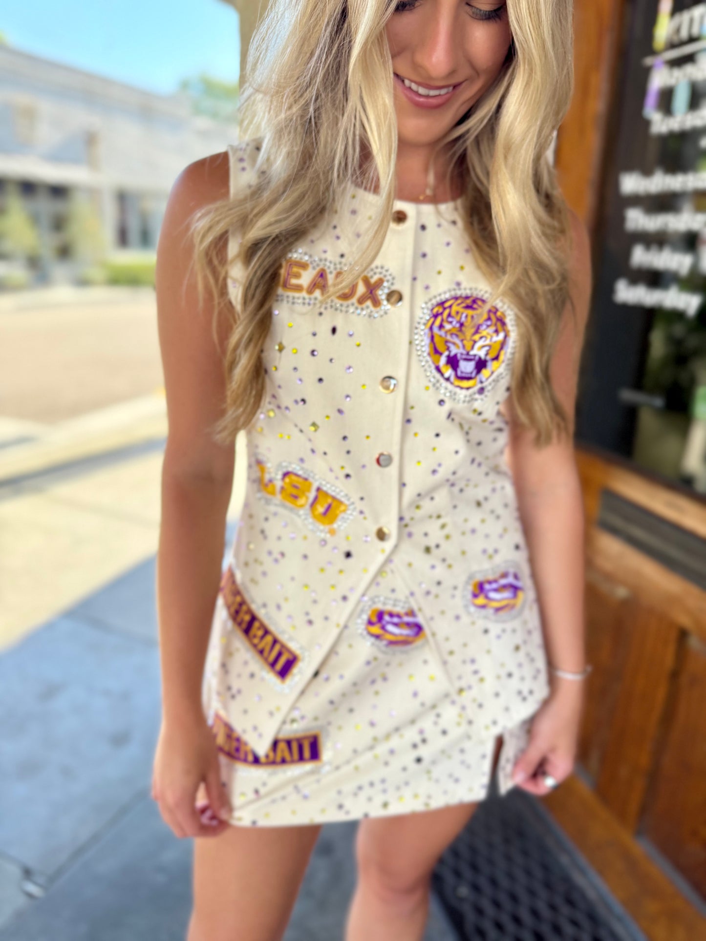 Queen LSU Scattered Logo Rhinestone Vest