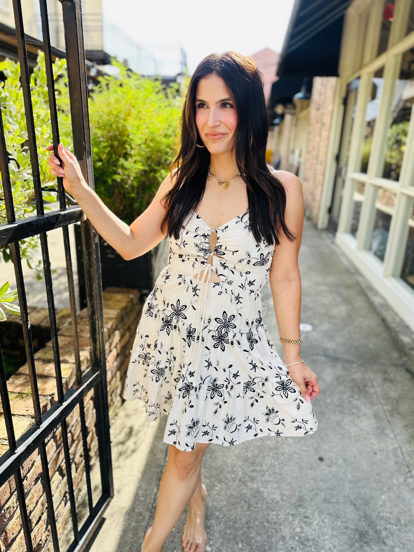 Jaymes Cut Out Dress- Natural Floral