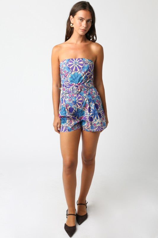 Azul Floral Romper- Cream Purple