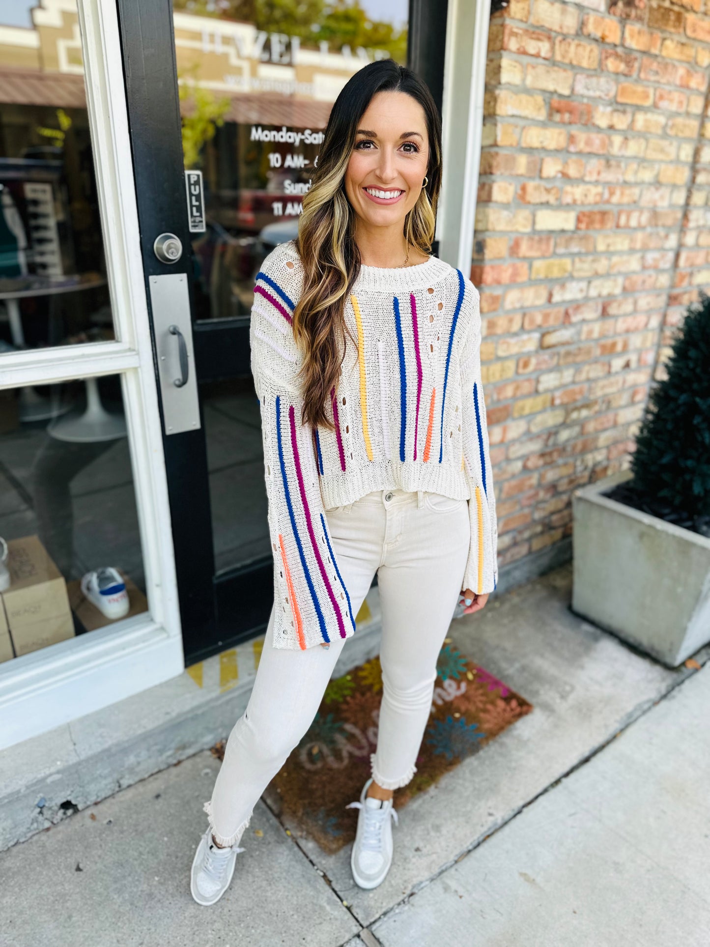 Sheer Striped Sweater- Natural