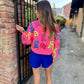 Queen Neon Skull Sweatshirt- Pink Multi