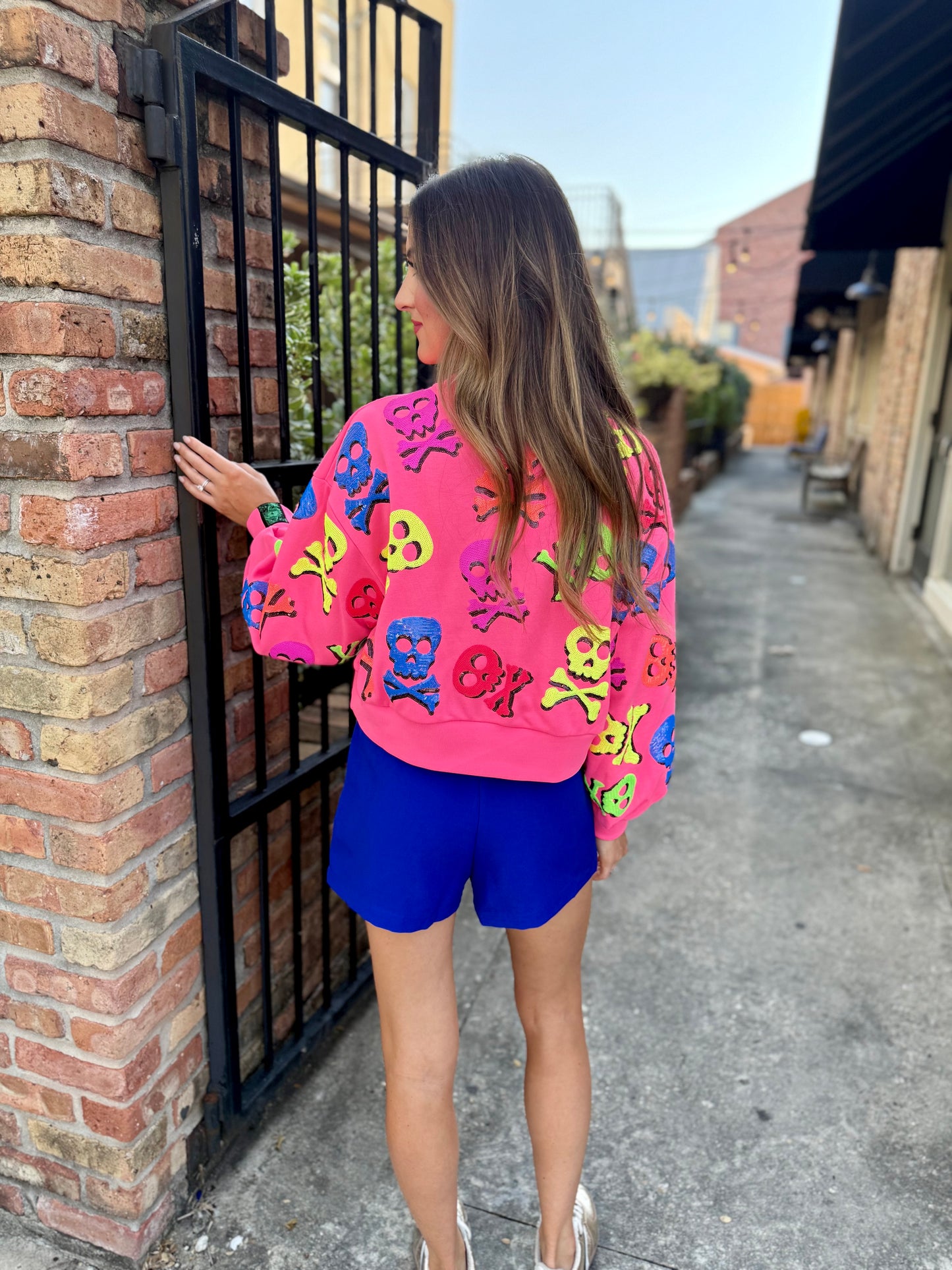 Queen Neon Skull Sweatshirt- Pink Multi