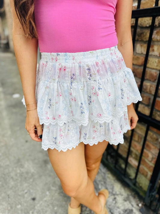 Embroidered Lace Garden Mini Skirt