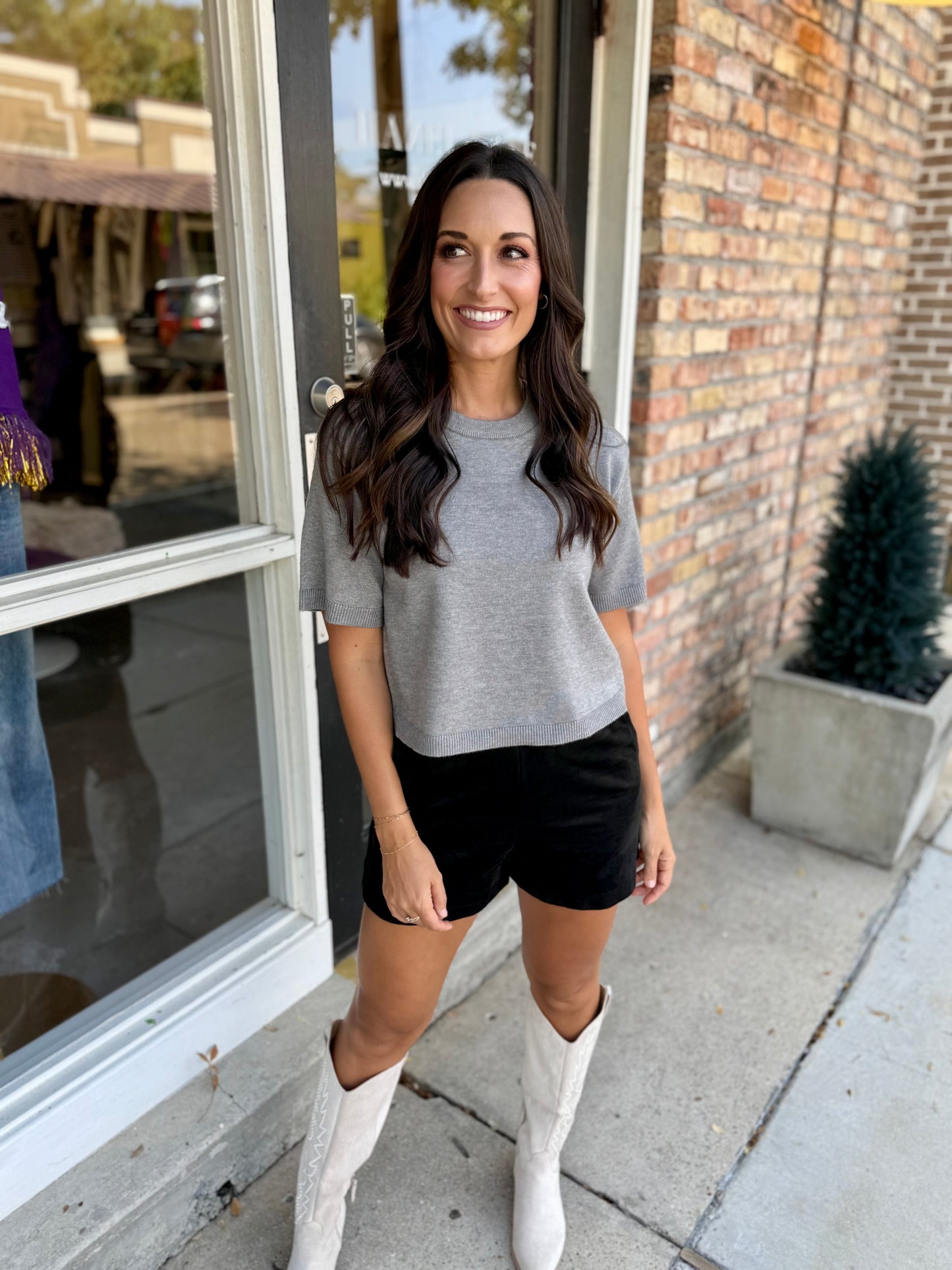 Kori Short Sleeve Sweater- Grey