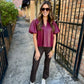 Cecila Faux Leather Top- Cordovan