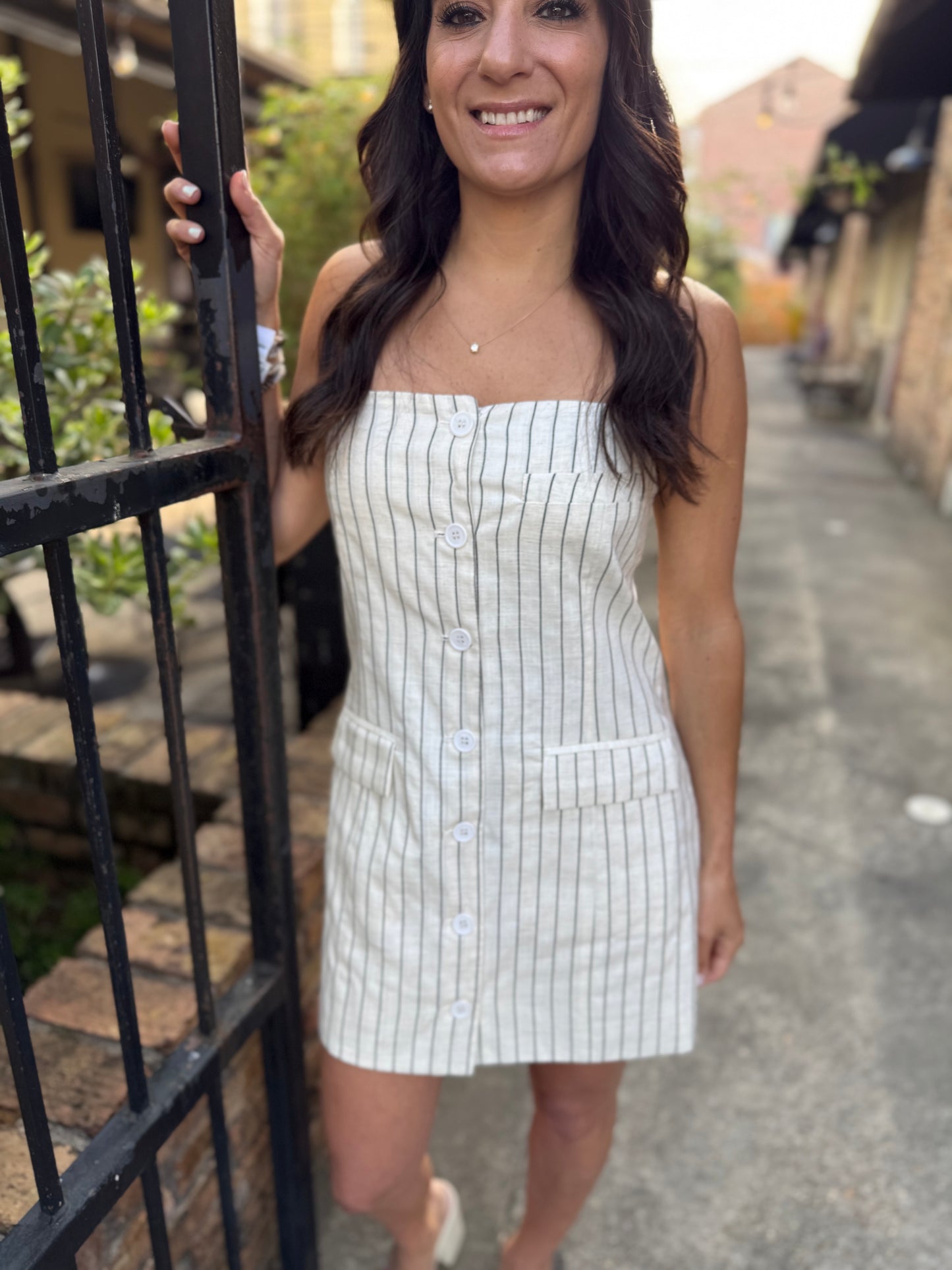 Trinity Striped Button Dress- Melange
