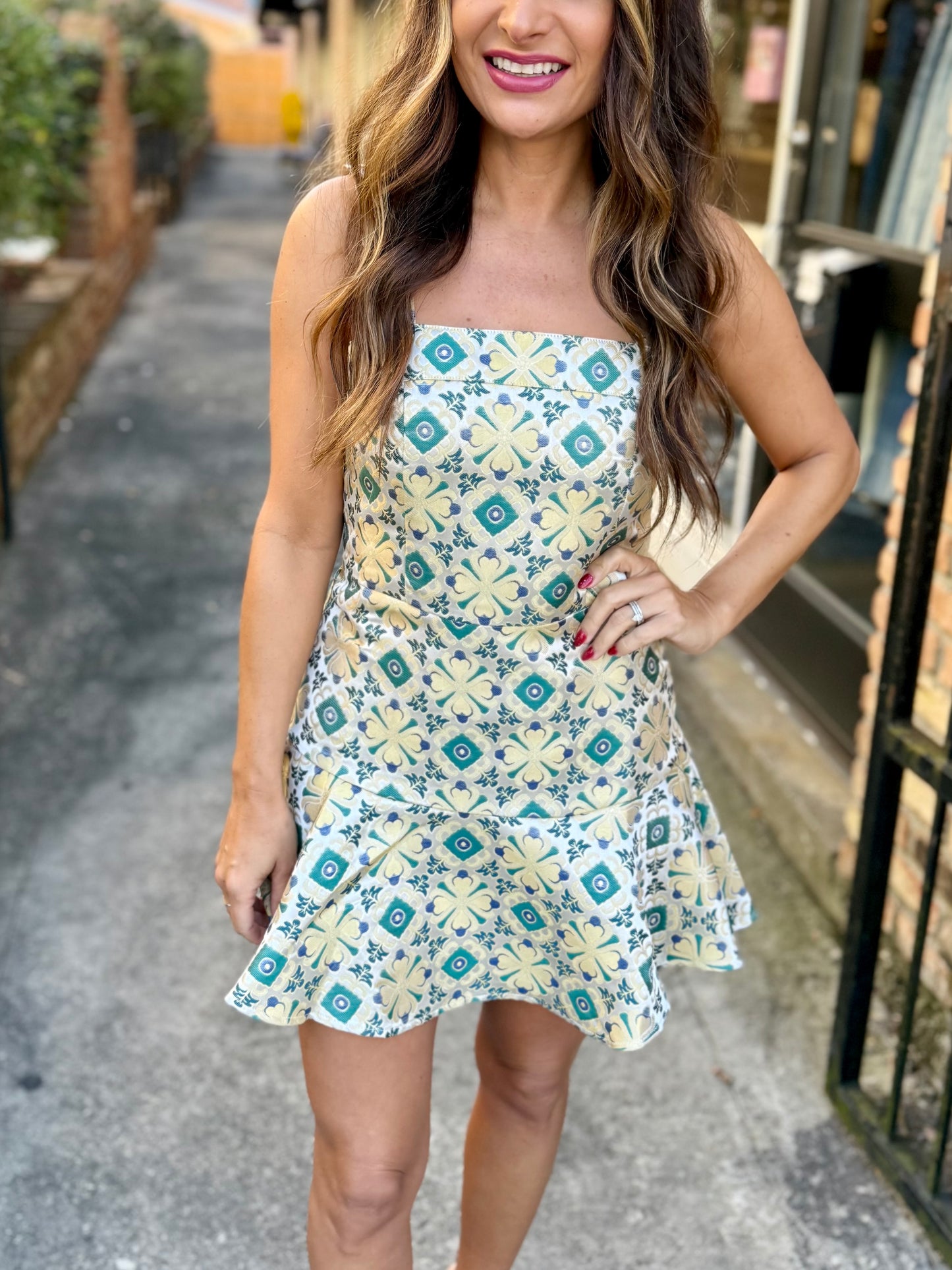 Emily Mini Dress- Tile Jacquard